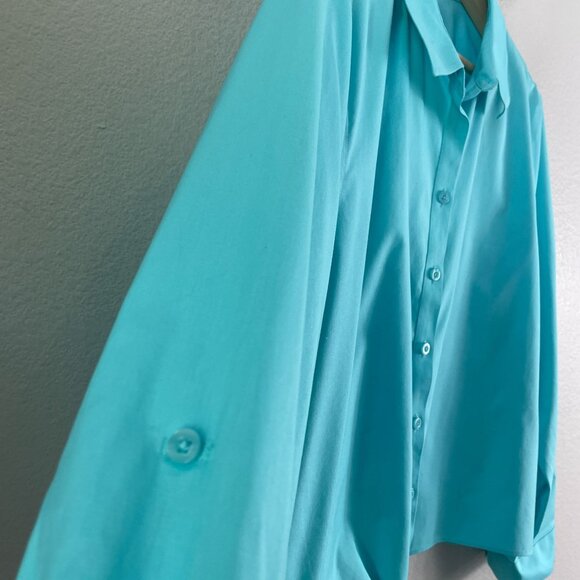 Chicos Womens XL No Iron Turquoise Button Up Shirt Roll Tab Sleeve Blouse - Picture 2 of 9